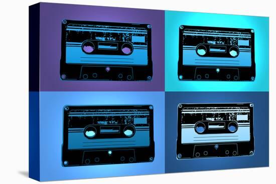 Audio Cassette Tapes Blue Pop Art Print Poster-null-Stretched Canvas