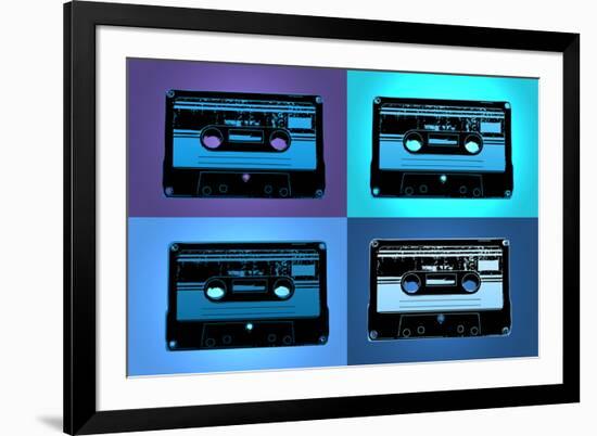 Audio Cassette Tapes Blue Pop-null-Framed Art Print