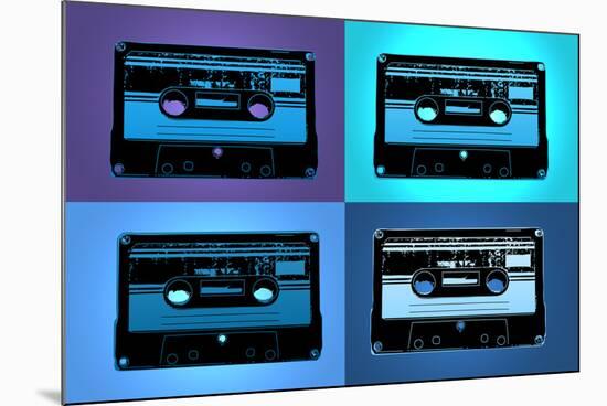 Audio Cassette Tapes Blue Pop-null-Mounted Art Print