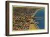 Auditorium, Beach, and Rainbow Pier - Long Beach, CA-Lantern Press-Framed Art Print