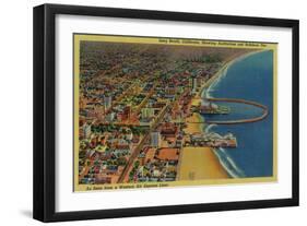 Auditorium, Beach, and Rainbow Pier - Long Beach, CA-Lantern Press-Framed Art Print