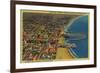 Auditorium, Beach, and Rainbow Pier - Long Beach, CA-Lantern Press-Framed Premium Giclee Print