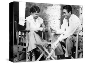 Audrey Hepburn and Gregory Peck Play CArds While on Location for Roman Holiday, 1953-null-Stretched Canvas