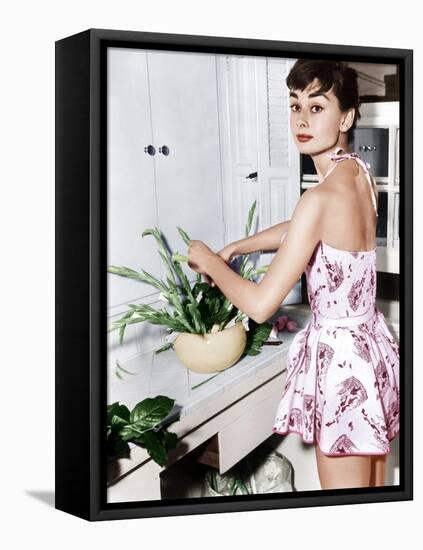 Audrey Hepburn Creates a Flower Arrangement, Ca. Early 1950s-null-Framed Stretched Canvas