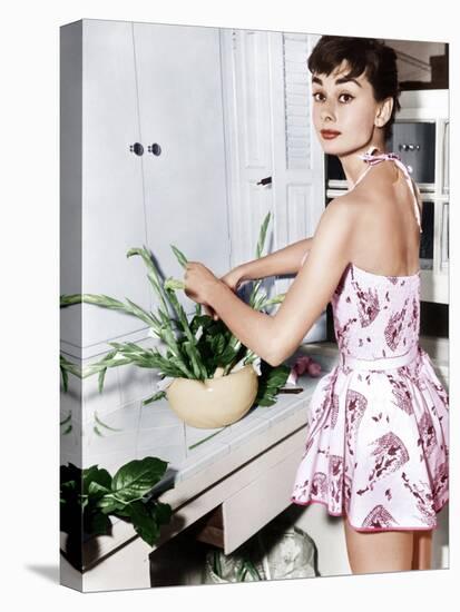 Audrey Hepburn Creates a Flower Arrangement, Ca. Early 1950s-null-Stretched Canvas