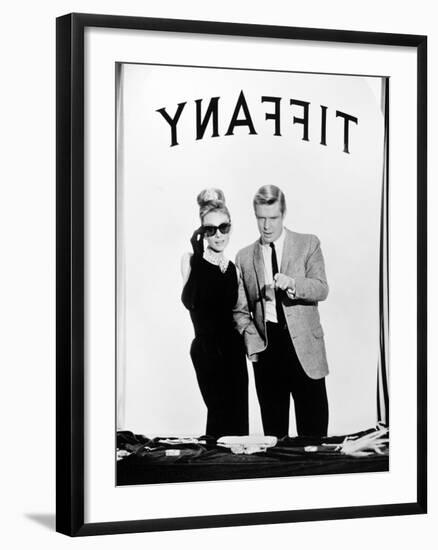 Audrey Hepburn, George Peppard. "Breakfast At Tiffany's" 1961, Directed by Blake Edwards-null-Framed Photographic Print