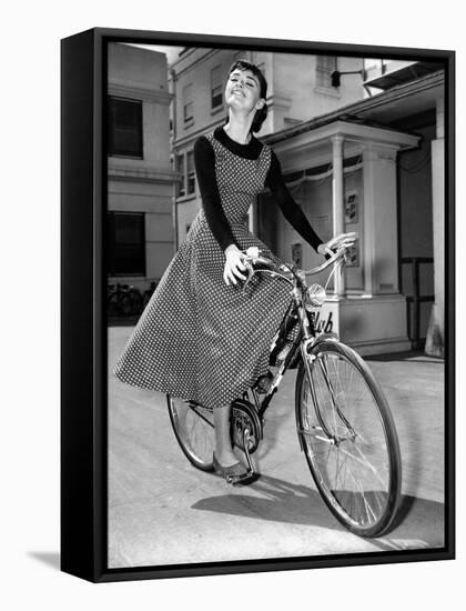 Audrey Hepburn on Set of Film Sabrina 1954 (Dress by Givenchy)-null-Framed Stretched Canvas