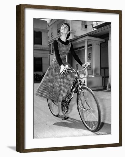 Audrey Hepburn on Set of Film Sabrina 1954 (Dress by Givenchy)-null-Framed Photo