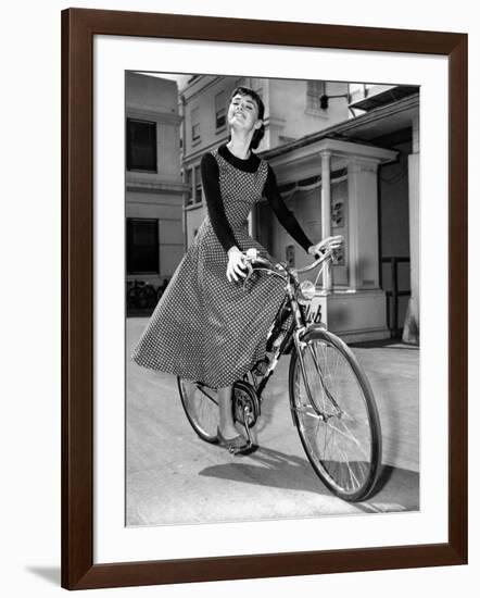 Audrey Hepburn on Set of Film Sabrina 1954 (Dress by Givenchy)-null-Framed Photo