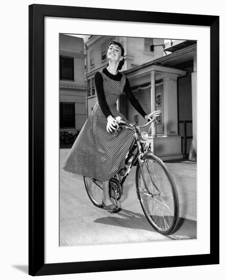 Audrey Hepburn on Set of Film Sabrina 1954 (Dress by Givenchy)-null-Framed Photo