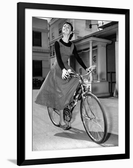 Audrey Hepburn on Set of Film Sabrina 1954 (Dress by Givenchy)-null-Framed Photo