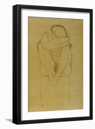 Auf Postament Kauernder Halbakt-Gustav Klimt-Framed Giclee Print