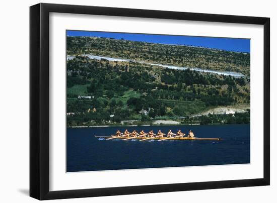 August 1960: U.S. Oar Crew Practicing on Lake Lugane, 1960 Rome Summer Olympic Games-James Whitmore-Framed Photographic Print