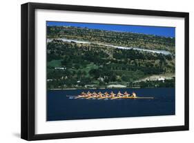 August 1960: U.S. Oar Crew Practicing on Lake Lugane, 1960 Rome Summer Olympic Games-James Whitmore-Framed Photographic Print