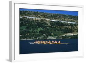 August 1960: U.S. Oar Crew Practicing on Lake Lugane, 1960 Rome Summer Olympic Games-James Whitmore-Framed Photographic Print