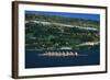 August 1960: U.S. Oar Crew Practicing on Lake Lugane, 1960 Rome Summer Olympic Games-James Whitmore-Framed Photographic Print