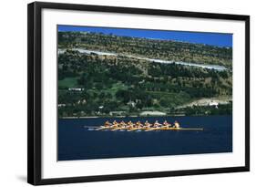 August 1960: U.S. Oar Crew Practicing on Lake Lugane, 1960 Rome Summer Olympic Games-James Whitmore-Framed Photographic Print