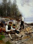 Fishermen at the beach-August Eiebakke-Giclee Print