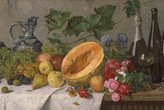 Still Life with Grapes, Pears, Apples and Melon, as Well as a Bottle of Wine-August Jernberg-Giclee Print