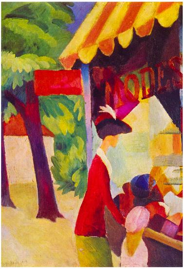 August Macke Before Hutladen (woman with a red jacket and child) Art Print  Poster' Posters | AllPosters.com