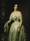 Portrait of a Lady Standing Three-Quarter Length Wearing a White Dress-August Schiott-Stretched Canvas