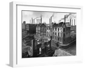 August Thyssen Steel Mill, Large Steel Works, Looming Smokily Behind Bomb-Ruined Town-Ralph Crane-Framed Photographic Print