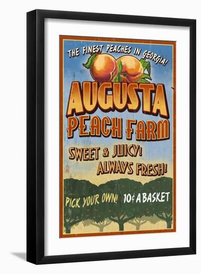 Augusta, Georgia - Peaches Vintage Sign-Lantern Press-Framed Art Print