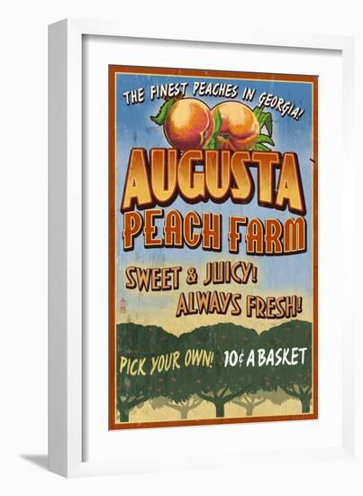 Augusta, Georgia - Peaches Vintage Sign-Lantern Press-Framed Art Print