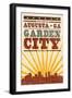 Augusta, Georgia - Skyline and Sunburst Screenprint Style-Lantern Press-Framed Art Print