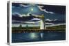 Augusta, Maine - View of Lake Cobbosseecontee Lighthouse at Night-Lantern Press-Stretched Canvas