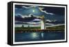 Augusta, Maine - View of Lake Cobbosseecontee Lighthouse at Night-Lantern Press-Framed Stretched Canvas