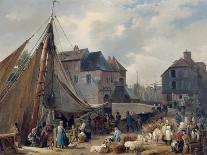 Port de Honfleur, l'embarquement des bestiaux-Auguste Anne Xavier Leprince-Framed Stretched Canvas