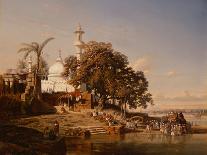 An Indian Mosque by a River with Pilgrims and an Elephant-Auguste Borget-Giclee Print