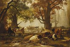 Cattle in a Wooded River Landscape-Auguste Francois Bonheur-Framed Stretched Canvas