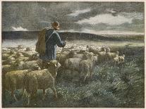 "Fleeing the Storm", a Shepherd Returns Home with His Flock Before They All Get Soaked-Auguste Prévot-Valeri-Framed Stretched Canvas