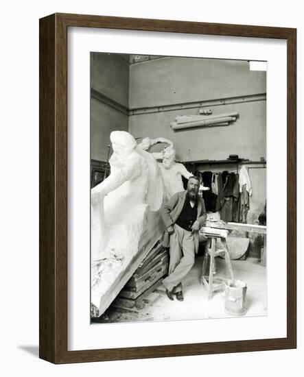 Auguste Rodin (1840-1917) Beside His Work in His Studio-Dornac-Framed Photographic Print