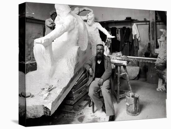 Auguste Rodin (1840-1917) Seated Beside His Work in His Studio-Dornac-Stretched Canvas