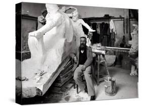 Auguste Rodin (1840-1917) Seated Beside His Work in His Studio-Dornac-Stretched Canvas