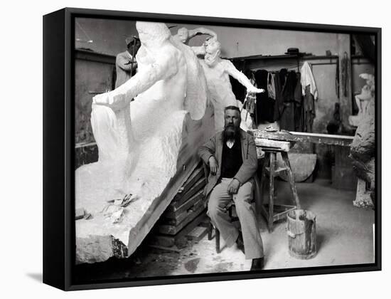 Auguste Rodin (1840-1917) Seated Beside His Work in His Studio-Dornac-Framed Stretched Canvas