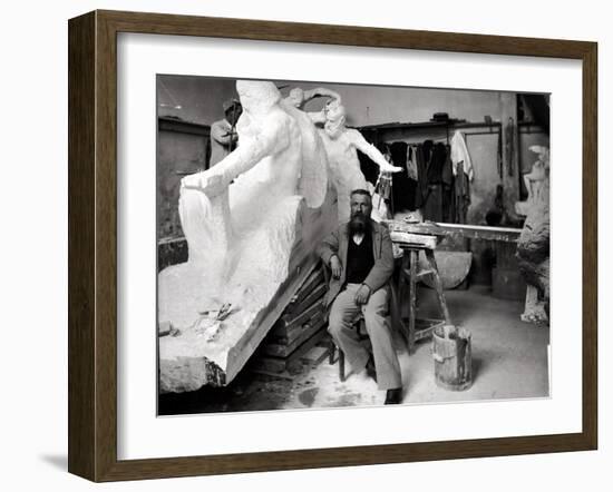 Auguste Rodin (1840-1917) Seated Beside His Work in His Studio-Dornac-Framed Photographic Print