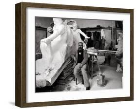 Auguste Rodin (1840-1917) Seated Beside His Work in His Studio-Dornac-Framed Photographic Print