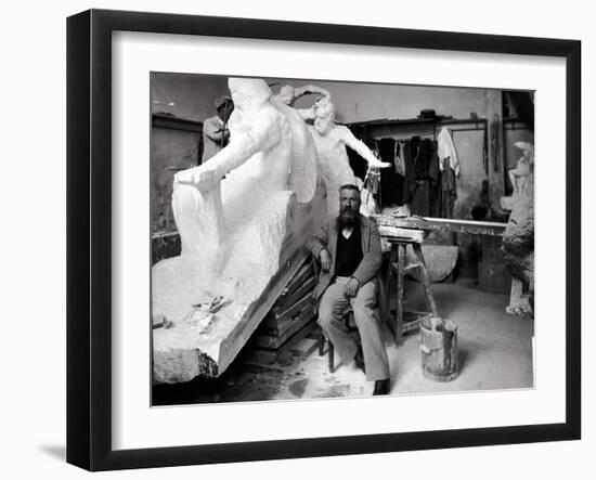 Auguste Rodin (1840-1917) Seated Beside His Work in His Studio-Dornac-Framed Photographic Print