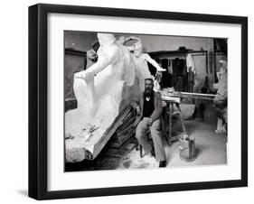 Auguste Rodin (1840-1917) Seated Beside His Work in His Studio-Dornac-Framed Photographic Print