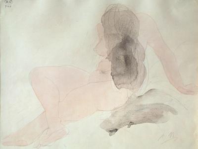 Seated Nude with Dishevelled Hair (W/C on Paper)