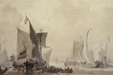 Lugger Making for the Mouth of a Harbour (Drawing)-Augustus Wall Callcott-Framed Stretched Canvas