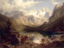 An Extensive Alpine Lake Landscape, 1862-Augustus Wilhelm Leu-Framed Stretched Canvas