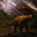 An Apatosaurus Looks upon Meteors Raining down that Would Precede the Larger Asteroid Strike that W-AuntSpray-Art Print