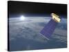 Aura Satellite Orbiting Earth and Rising Sun-null-Stretched Canvas