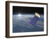 Aura Satellite Orbiting Earth and Rising Sun-null-Framed Art Print