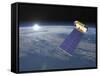 Aura Satellite Orbiting Earth and Rising Sun-null-Framed Stretched Canvas